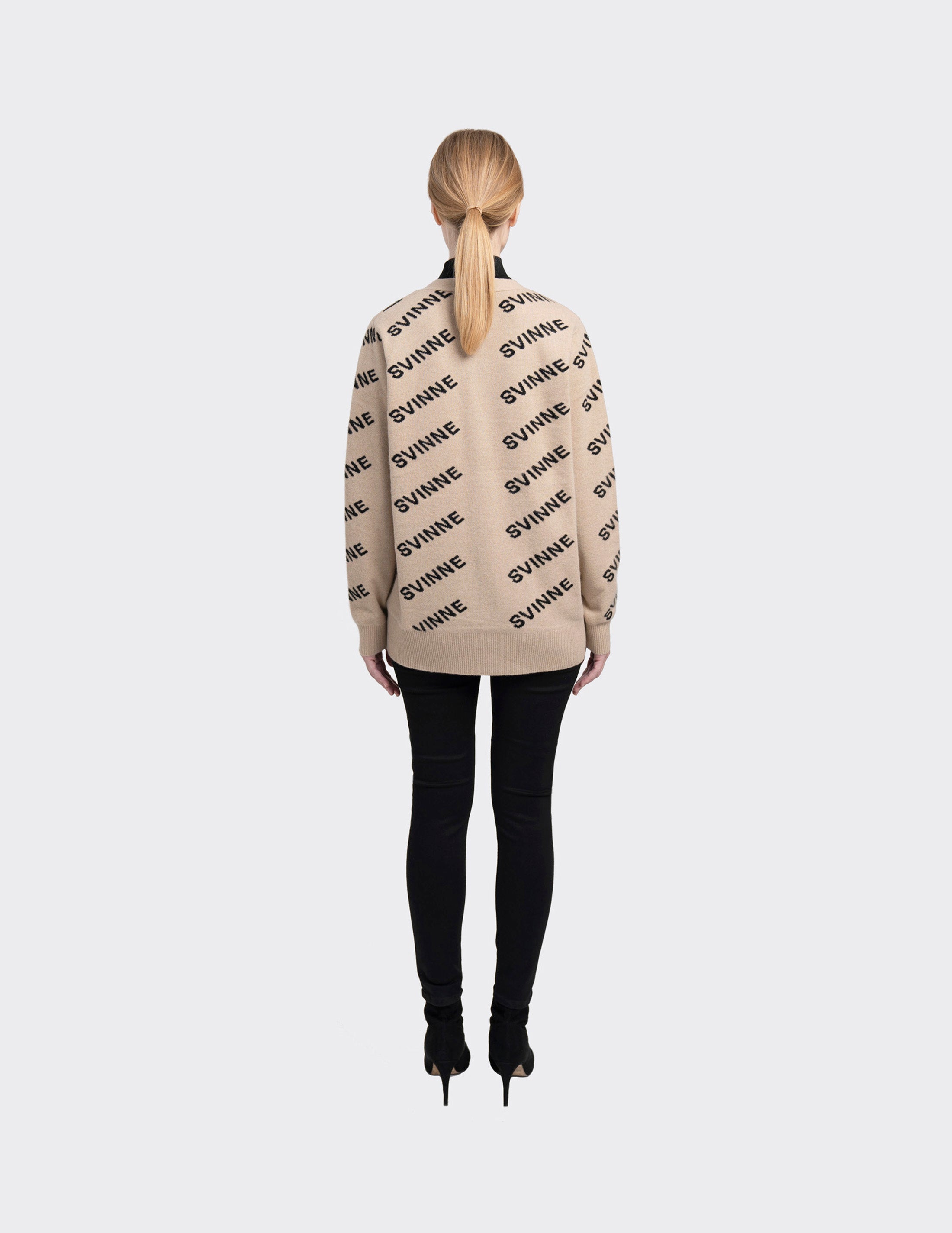 Monogram Motif Cashmere Jacquard Cardigan in Sand