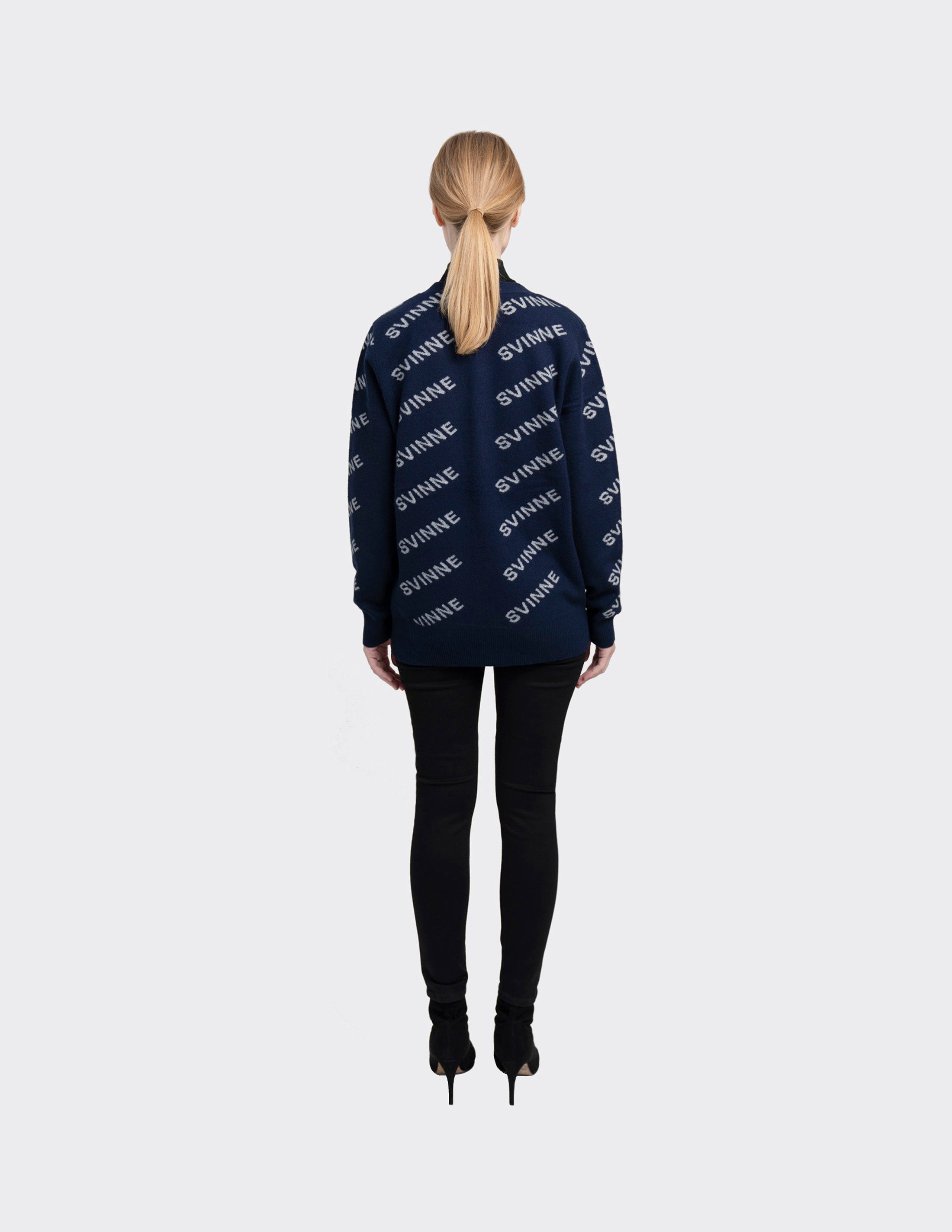 Monogram Motif Cashmere Jacquard Cardigan in Navy