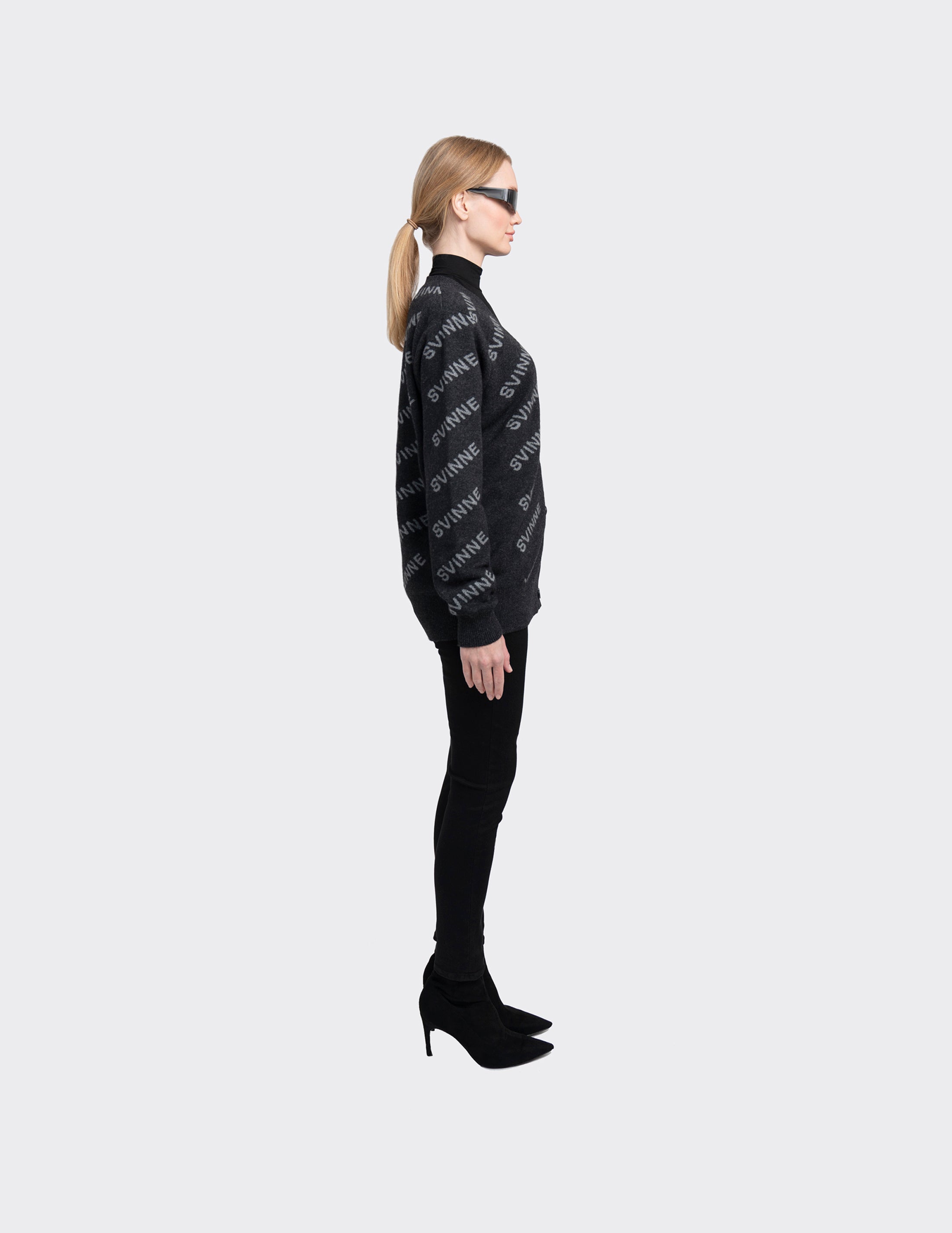 Monogram Motif Cashmere Jacquard Cardigan in Black lead