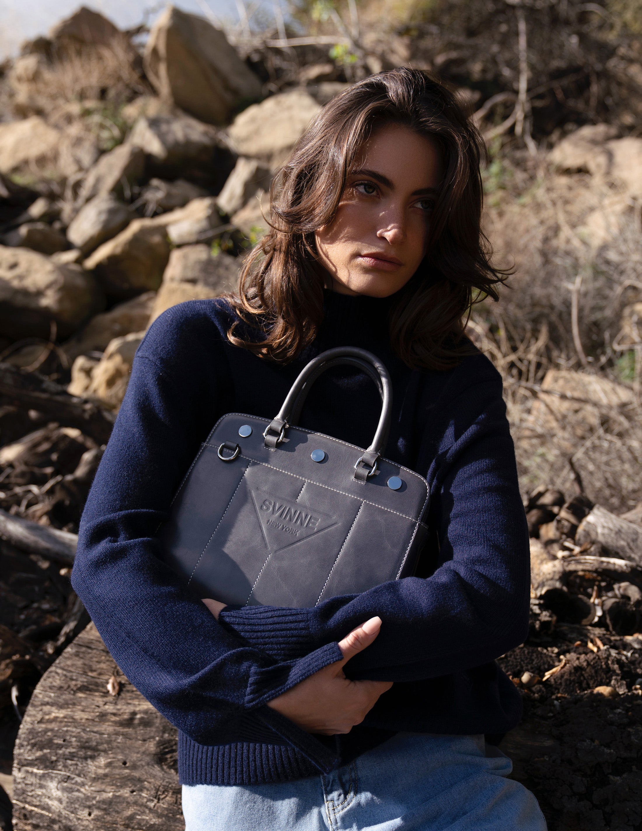 Cashmere Turtleneck Top in Navy