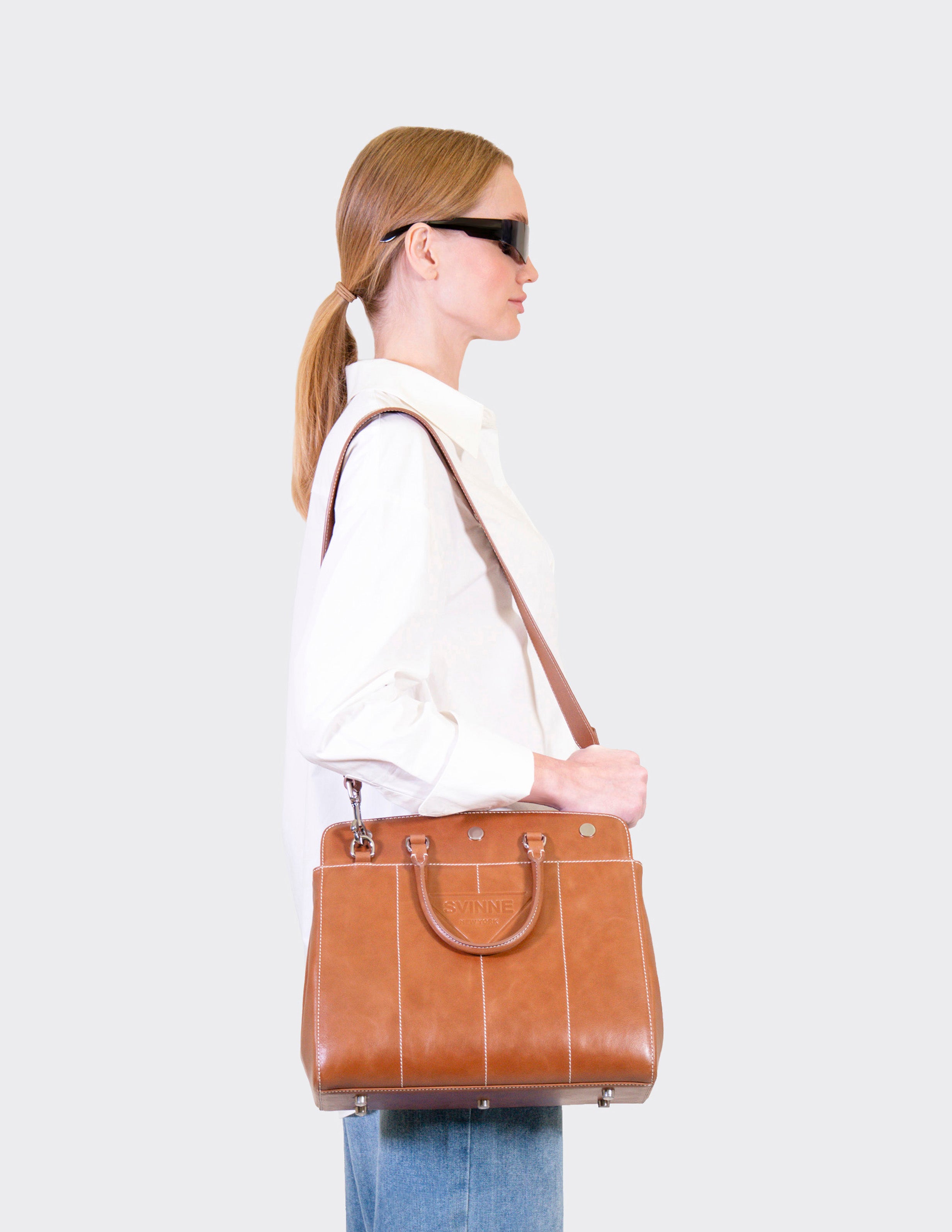 Leather Large October Bag in Golden-Tan